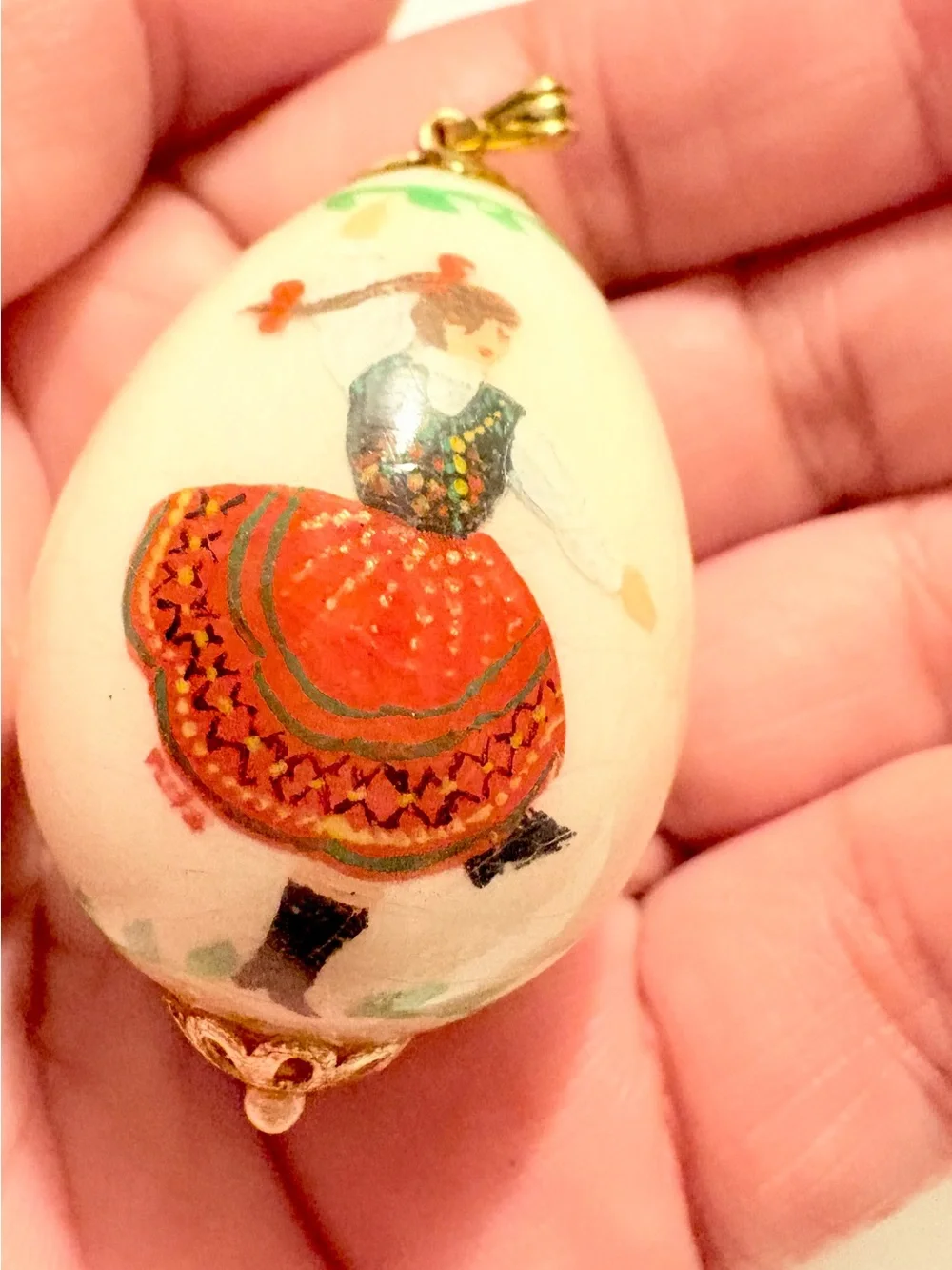 Hand-Painted Russian wood Multicolor Egg Charm Pendant - Oval, Art People Theme